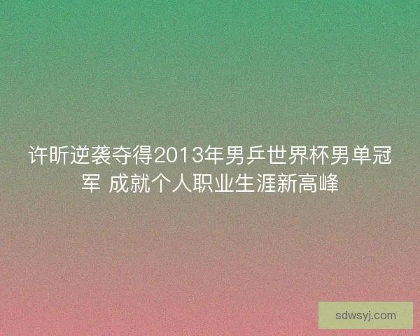 许昕逆袭夺得2013年男乒世界杯男单冠军 成就个人职业生涯新高峰